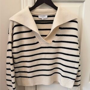 La Ligne V-Neck Sweater in Cream and Black Stripes